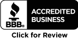 The image shows a logo with text that reads  Accredited Business  above a stylized flame-like design, followed by a logo consisting of three letters  BBB  enclosed within a circle, and below this, additional text stating  Certified Business.